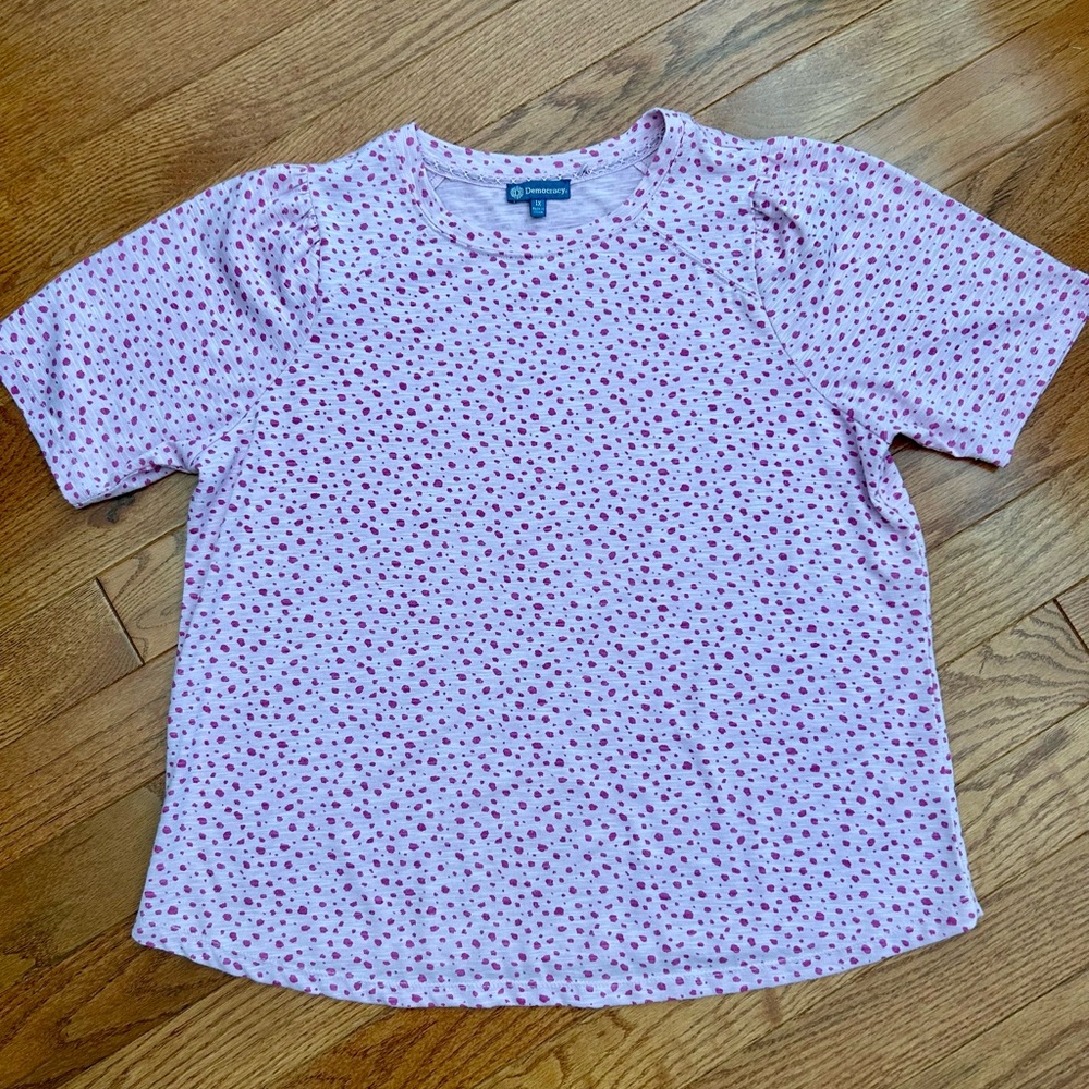 Pink on pink Democracy shirt, size 1X